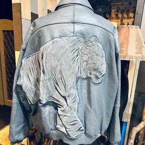 Pelle Pelle by Marc Buchanan Vintage Leather Jacket w/ Large Velvet Tiger Patch